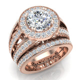 Moissanite Halo Wedding Ring Set 14K Gold 8mm 3.95 carat-G,SI - Rose Gold