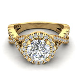 1.56 Ct Infinity Style Shank Halo Diamond Engagement Ring-14K Gold-G,SI - Yellow Gold