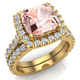 Morganite Cushion Halo Diamond wedding ring for women 14K Gold 3.28 ct-G,SI - Yellow Gold