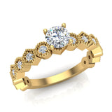 Designer milgrain Round brilliant diamond engagement ring 18K Gold 0.70 CT VS - Yellow Gold