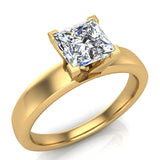 Princess Solitaire Diamond Ring Fitted Band Style 14k Gold-I1 - Yellow Gold