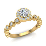 Round Halo Diamond Engagement Ring Stackable Milgrain Design 14K Gold 0.63 ct-I1 - Yellow Gold
