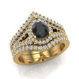 1.92 Ct Wedding Ring Set Solitaire Enhancer Look Bands Pear Black 14K Gold-I,I1 - Yellow Gold