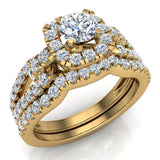 Wedding Ring Set Accented Diamond Loop Shank 1.00 - 1.05 ctw Carat 14K Gold-I,I1 - Yellow Gold