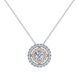 Round Brilliant Diamond Double Halo 2 tone necklace 14K Gold-G,SI - Rose Gold