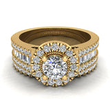 Round Cut Wedding Ring Set for Women 18K Gold Halo Bridal Rings Set Wide Shank 1.42 Ctw (G, SI) - Yellow Gold