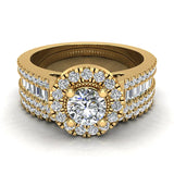 Round Cut Wedding Ring Set for Women 14K Gold Halo Bridal Rings Set Wide Shank 1.42 Ctw (I, I1) - Yellow Gold