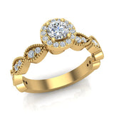 Round brilliant halo engagement rings infinity milgrain 18K 0.55 ctw VS - Yellow Gold