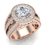 Moissanite Engagement Ring Accented Diamond Ring 14K Gold 7.30mm 2.80 ct-G,SI - Rose Gold