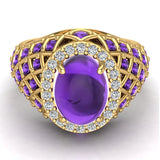 18K Gold Amethyst Diamond Dome style cocktail rings 2.93 CT - Yellow Gold