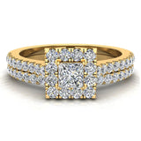 0.70 Ct Princess Cut Square Halo Diamond Wedding Ring Bridal Set 14K Gold (I,I1) - Yellow Gold