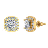 Princess cut Cushion Style Halo Diamond Stud Earrings 18K Gold-G,VS - Yellow Gold