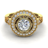 0.98 Carat Vintage Halo Solitaire Wedding Ring 14K Gold (G,I1) - Yellow Gold