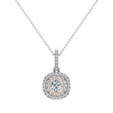 Diamond Necklaces Round Cushion Double Halo 2-tone 14K Gold 0.90 carat-G,SI - Rose Gold