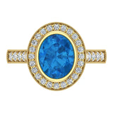 Classic Oval Blue Topaz & Diamond Fashion Ring 14K Gold - Yellow Gold