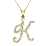 Initial pendant K Letter Charms Diamond Necklace 14K Gold-G,I1 - Yellow Gold