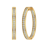 18K Hoop Earrings 29mm Diamond Line Setting Click-in Lock 1.52 ct-G,VS - Yellow Gold