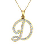 Initial pendant D Letter Charms Diamond Necklace 14K Gold-G,I1 - Yellow Gold