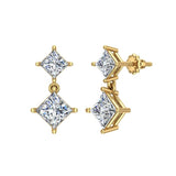 Princess Cut Drop Two stone Diamond Dangle Earrings 14K Gold-G,SI - Yellow Gold
