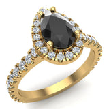 Pear Cut Black Diamond Halo Engagement Ring 14K Gold (I,I1) - Yellow Gold