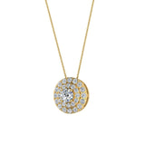 Round Double Halo Diamond Necklace 14K Gold (G,SI) - Yellow Gold