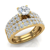 Two Row Solitaire Diamond Engagement Ring Set 14K Gold (I,I1) - Yellow Gold