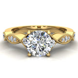 Infinity Style Milgrain Vintage Look Diamond Engagement Ring 5.70 mm Round Brilliant Cut 14K Gold (G,I1) - Yellow Gold
