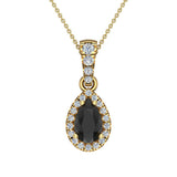 Pear Cut Black Diamond Halo Diamond Necklace 14K Gold-G,SI - Yellow Gold
