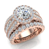 Moissanite Wedding Ring Set 14K Gold Real Diamond accented Ring 5.55 ct-SI - Rose Gold