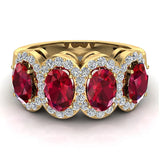 Oval Ruby & Diamond Band Ring 14K Gold - Yellow Gold