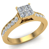 0.70 Ct Four Quad Princess Diamond Cathedral Accent Engagement Ring 14K Gold-I,I1 - Yellow Gold