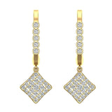 Square Diamond Dangle Earrings Dainty Drop Style 14K Gold 1.31 ct-G,SI - Yellow Gold