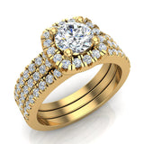 Luxury Round Cushion Halo Diamond Engagement Ring Set 14K Gold (I,I1) - Yellow Gold