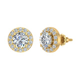 1.92 Ct Halo Diamond Stud Earrings 14K White Gold 5.5mm Round Center-I,I1 - Yellow Gold