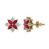 July Birthstone Ruby Earrings Marquise & Round 14K Gold 0.90 cttw-I,I1 - Yellow Gold