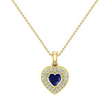 Dainty Blue Sapphire & Halo Diamond Heart Necklace 14K Gold ¾ ct - Yellow Gold