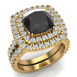 Black Cushion Double Halo Diamond wedding rings 14K Gold 3.80 ct-I,I1 - Yellow Gold