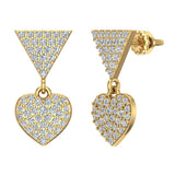 Heart Diamond Dangle Earrings 14K Gold-I,I1 - Yellow Gold