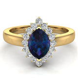 June Birthstone Alexandrite Marquise 14K Gold Diamond Ring 1.00 ct tw Glitz Design - Yellow Gold
