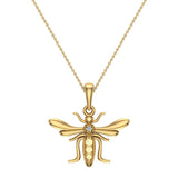 Insect Pendant Mosquito Charm Fly Necklace 14K Gold 0.09 ctw - Yellow Gold
