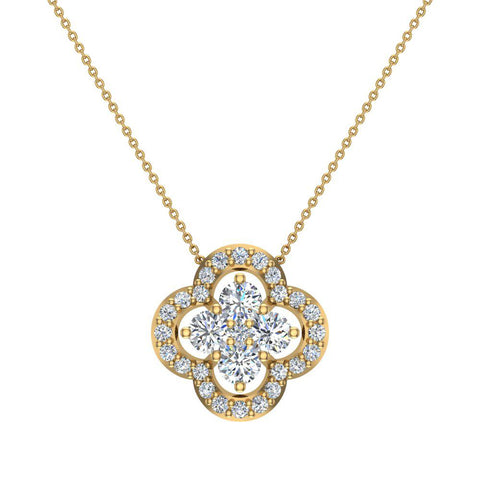 0.80 cttw Loop style Flower Cluster Diamonds Necklace 14K Gold-L,I2 - Yellow Gold