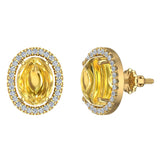 4.34 cttw Citrine & Diamond Cabochon Stud Earring 14k Gold-G,I1 - Yellow Gold