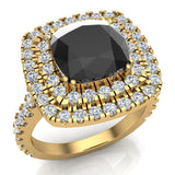 Cushion cut engagement rings women Black diamond halo 3 ctw SI - Yellow Gold