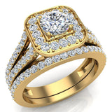 Diamond Wedding Set Round Cushion Halo Ring Split Shank 1.25 ct-F,VS1 - Yellow Gold