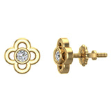 Diamond Earrings Flower Shape Studs Bezel Settings 10K Gold-J,SI2-I1 - Yellow Gold
