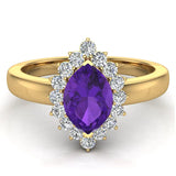February Birthstone Amethyst Marquise 14K Gold Diamond Ring 1.00 ct tw - Yellow Gold