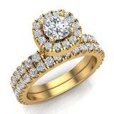Wedding Ring Set for Women Cushion Halo Round Diamond 14K Gold-G,VS - Yellow Gold