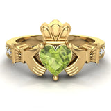 Genuine Heart Green Peridot Claddagh Diamond Ring 0.62 cttw 14K Gold - Yellow Gold