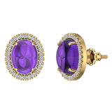 4.34 ct tw Amethyst & Diamond Cabochon Stud Earring In 14k Gold-G,I1 - Yellow Gold
