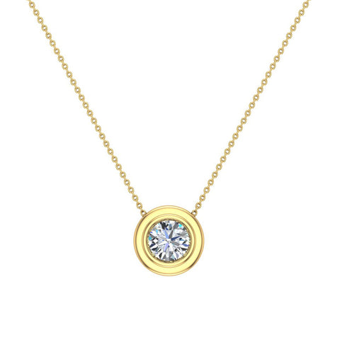 14K Gold Necklace Round Diamond Bezel Set Solitaire 5.80 mm-L,I2 - Yellow Gold